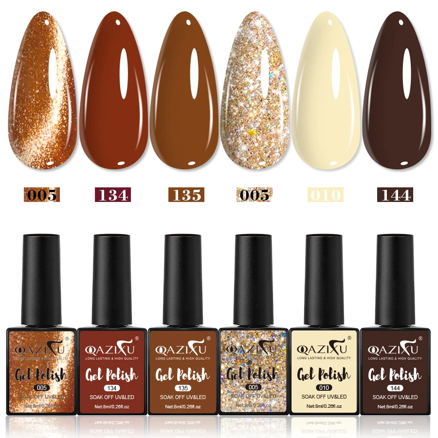6 stücke Gel Nagellack Set Braun Farbe Semi Permanent Soak Off UV Gel Lack Nail art Dekoration Nagel Liefert DIY geschenk Für Frauen