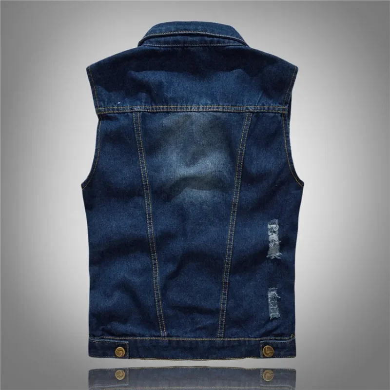 2025 colete masculino primavera outono design vintage colete jeans masculino preto sem mangas jaquetas masculino buraco jeans colete 6xl