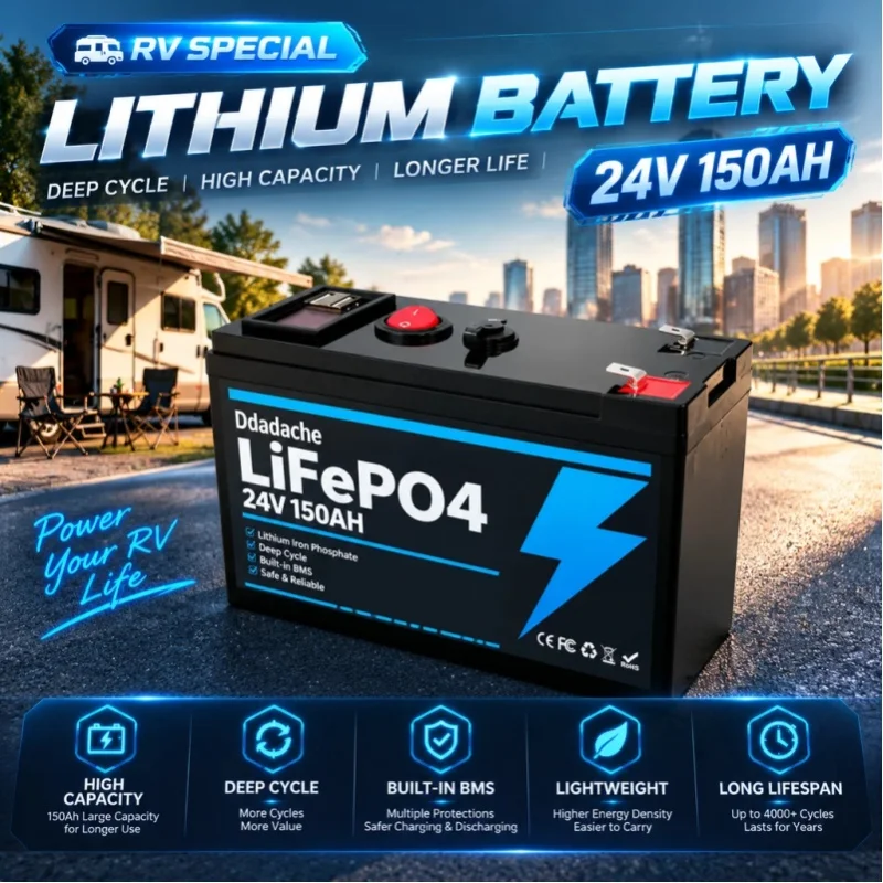 24V 150Ah LiFePO4 Lithium-Eisenphosphat-Batterie, integriertes BMS, Lithium-Batterie für Tiefentladung, geeignet für Wohnmobile, Camper, Solaranlagen und netzunabhängige Anwendungen.