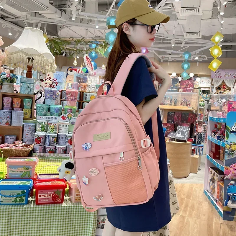 

Solid Color Travel Large Capacity Backpack Schoolbag Junior High School Students Zipper Bookbags Ins Cute Girls Backpack Bags