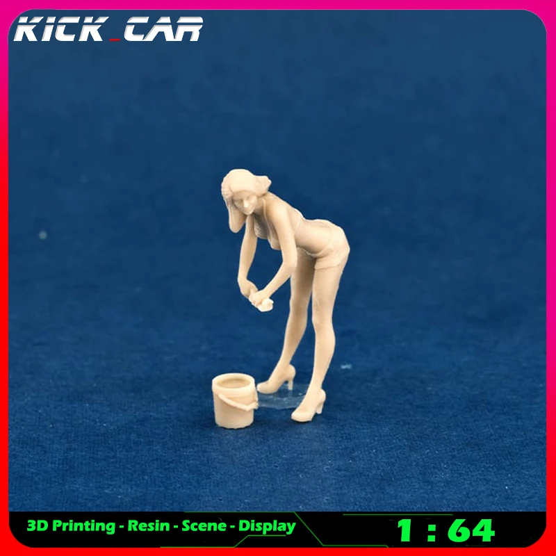 Kickcar 1/64 Car Wash Girls Model Car Diorama Uncolored Resin Garage Scene Figure Decoration Simulation Scene Toy