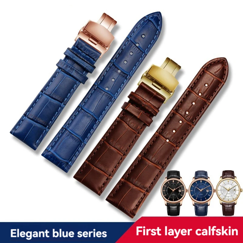 Calfskin Watch Band Dark Blue Men Women Bracelet for Rossini Omega DW Citizen Blue Angel Cowhide Strap accessory 18mm 20mm 22mm