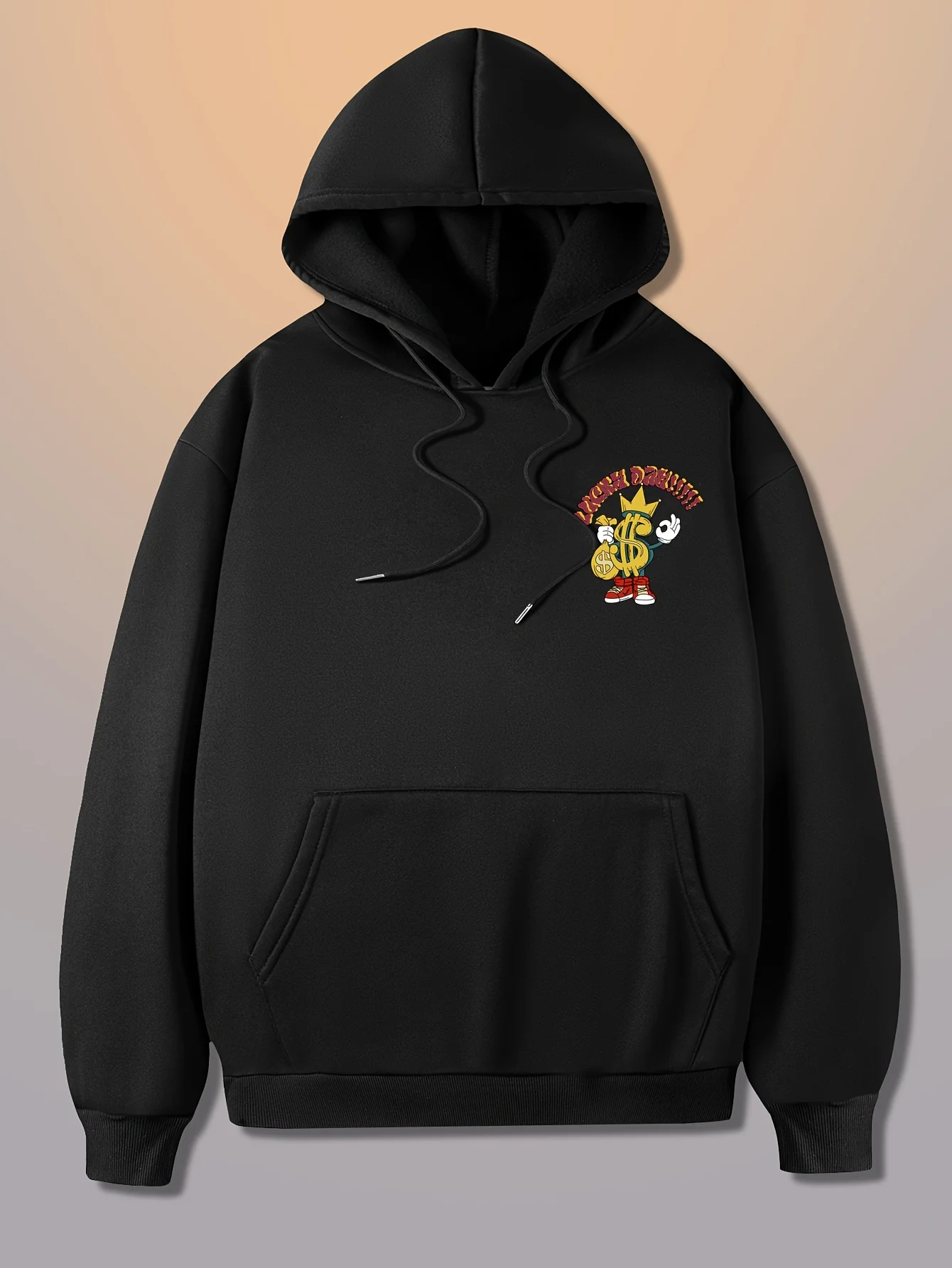 Mens Sport Hoodie Lucky Day Theme Astronaut Dollar Skeleton Heart Multi-element Back Print Hip Hop Trend Street Fashion Hoodie