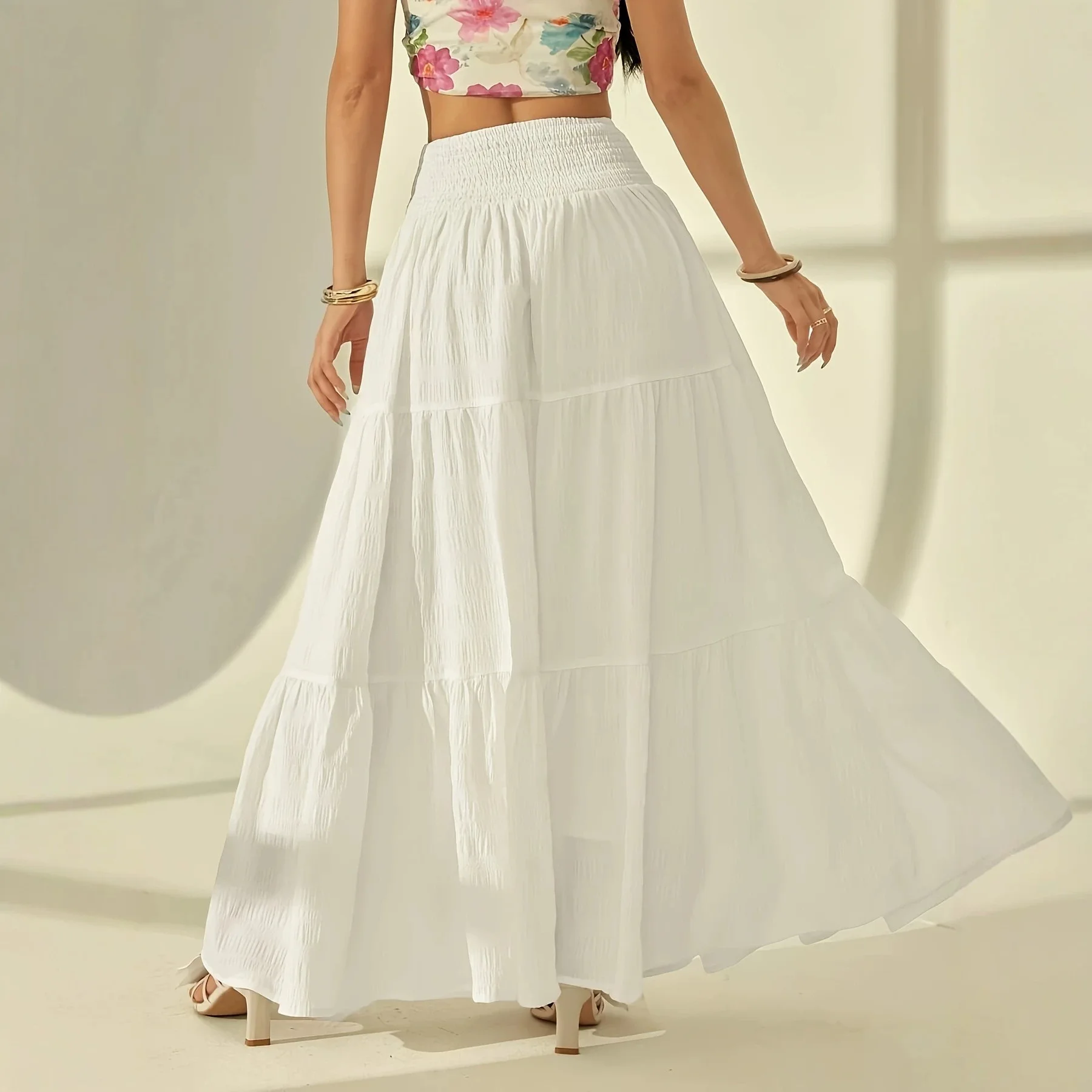 Elegant A-Line Midi Skirt for Women Casual Holiday Style Pure Color Youth Polyester Fabric Loose Fit H-Shape Chinese Origin