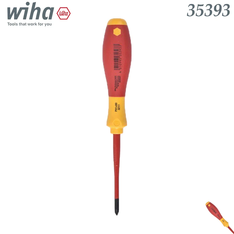 Wiha 35393 VDE Insulated Phillips Screwdriver, Red/Yellow Handle, 1000V Rated for Electricians