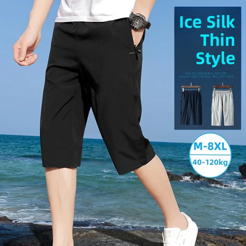 

Casual Ice Silk ort Pants Men's Loose Fit Summer Thin Qui Dry Large Size Trendy Brand 7/8 Length Breathable Spor Trousers