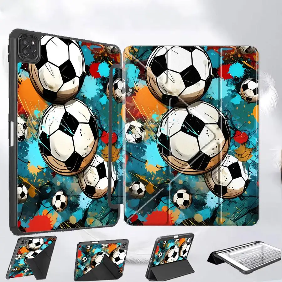

Чехол для планшета iPad Mini 6 7 Pro 11-го 10-го 9-го 8-го 7-го поколений, 12.9-дюймовый Pro 2025, Air 4 5, M3 M2 M4 11-дюймовый, с держателем, дизайн «Футбольный мяч»