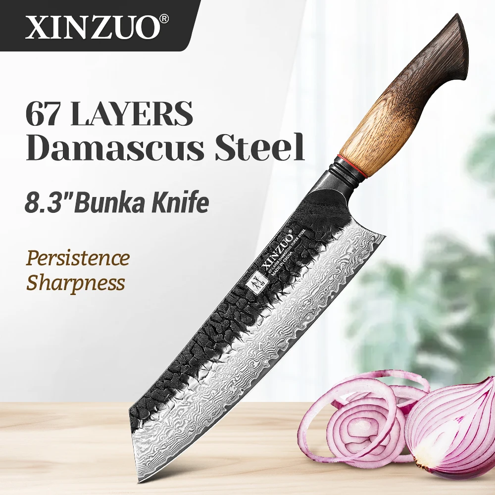 XINZUO 8.3‘’ inch Bunka Knife 67-layer Damascus Blade 10Cr15CoMoV Steel Core 60±2HRC Hardness For Fruits Meat Vegetables