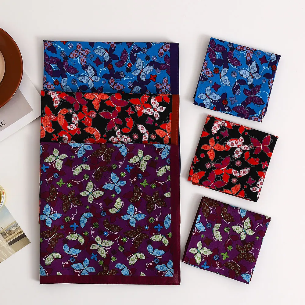 Damska chusteczka z czystej bawełny, miękka i wygodna, staromodna cienka chusteczka chłonna do wycierania potu, romantyczna chusteczka z motylem, artykuły ślubne