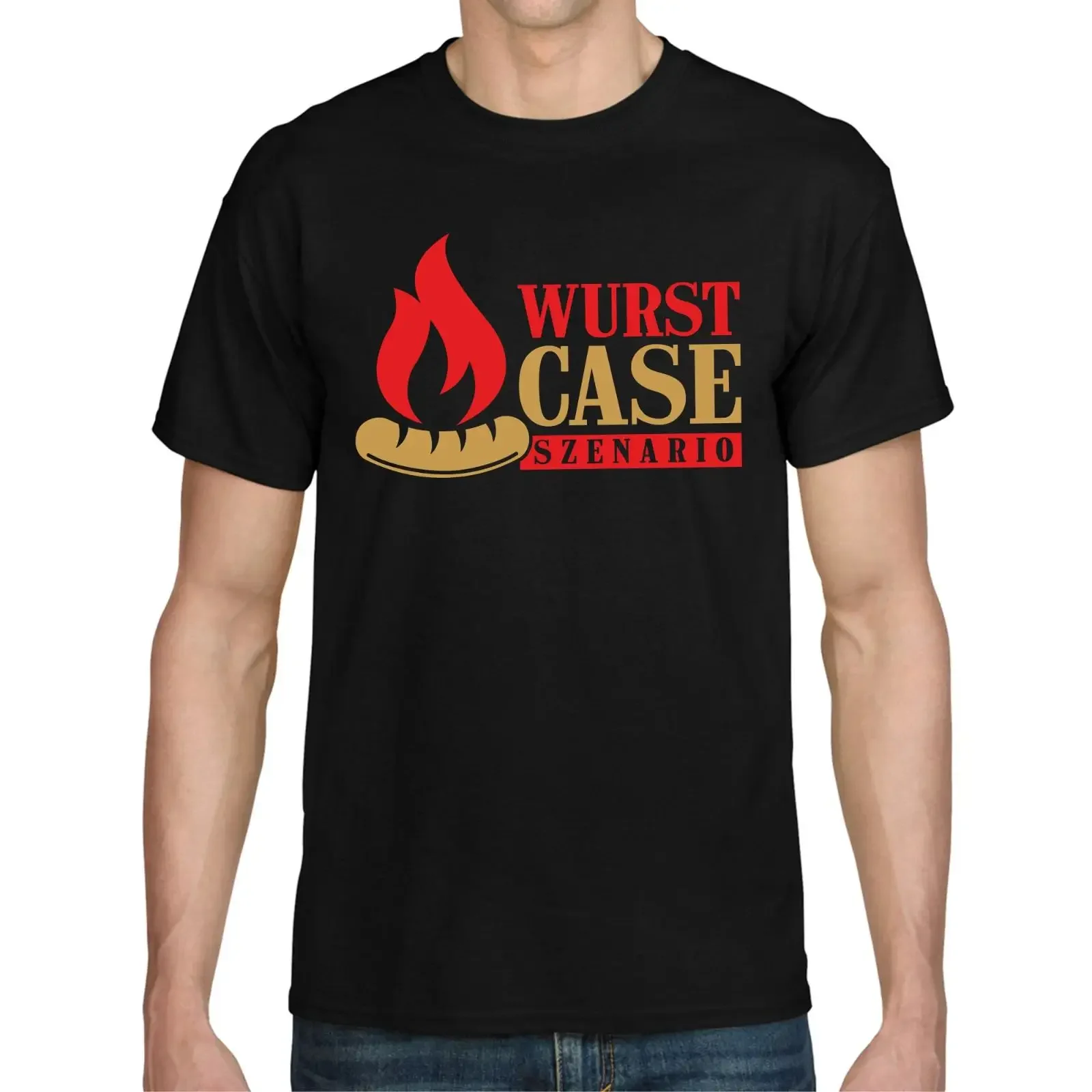 Worst Case Scenario Sausage Grill BBQ Sayings Fun Comedy Funny T shirt vintage Washed homme Stretched Soft designer clothes