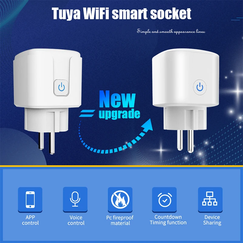 Tuya WiFi Smart Socket 10A/20A EU Plug With Energy Monitoring - Work With Alexa/Google Assistant, APP Remote Control with Timer