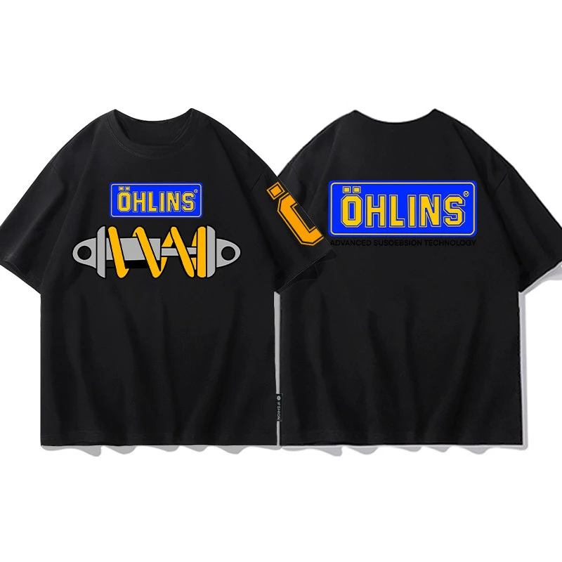 Top OHLINS Black T-shirt Collection Motorcycle Shock Absorber Print Short Sleeve T-shirt 2026 New Summer Racing Fan Clothes