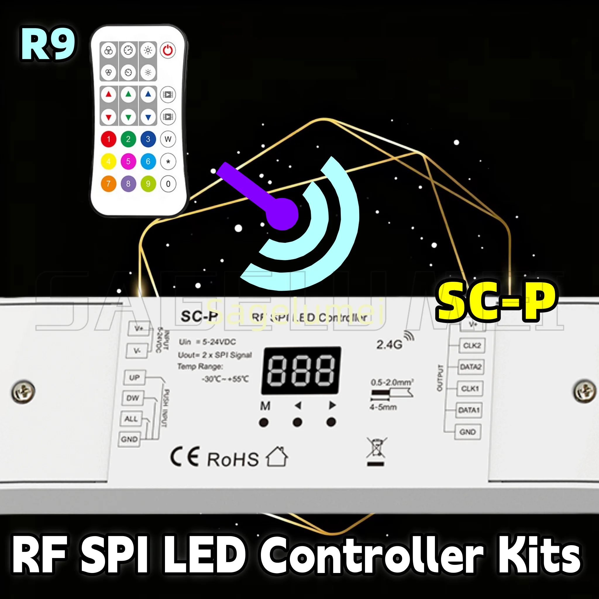 

Push Switch Dimming Skydance RF SPI LED Controller SC-P RGB/RGBW or white Addressable light with 48 kinds chip digital display