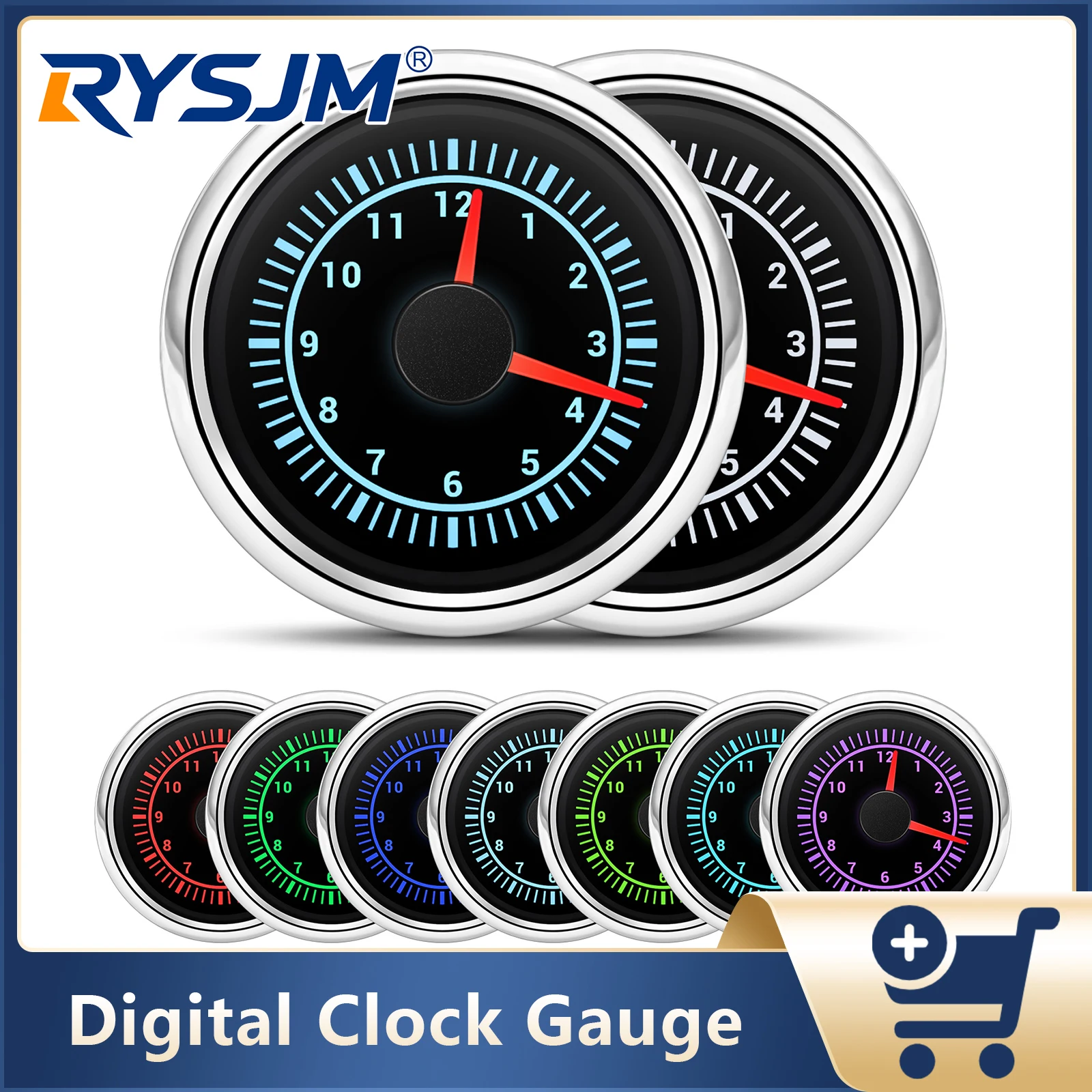 52mm Digital Clock Meter 7 Color Backlight 0-12 Hours Meter Hourmeter Waterproof Clock Meter For Car Marine Boat Truck 12V 24V