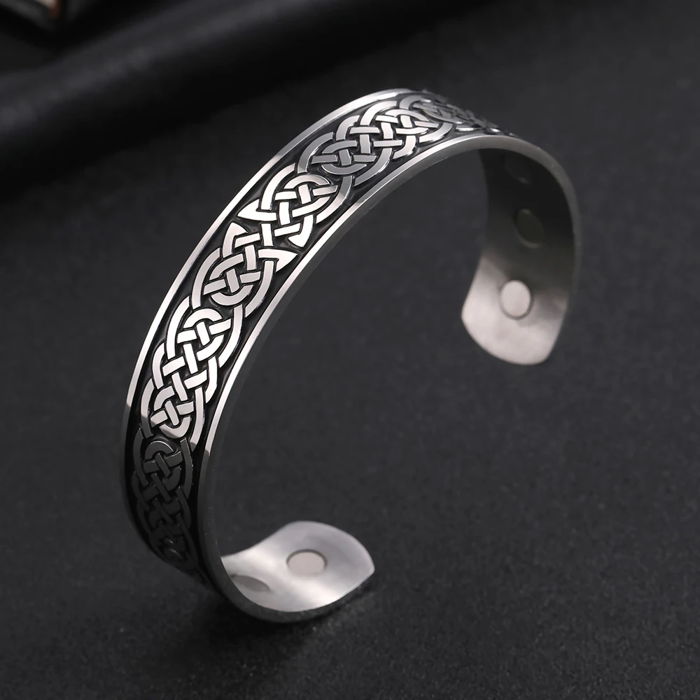 Celtic Knot Stainless Steel Health Bracelets Viking Talisman Magnetic Cuff Bangles Women Men Adjustable Bracelet Vintage Jewelry