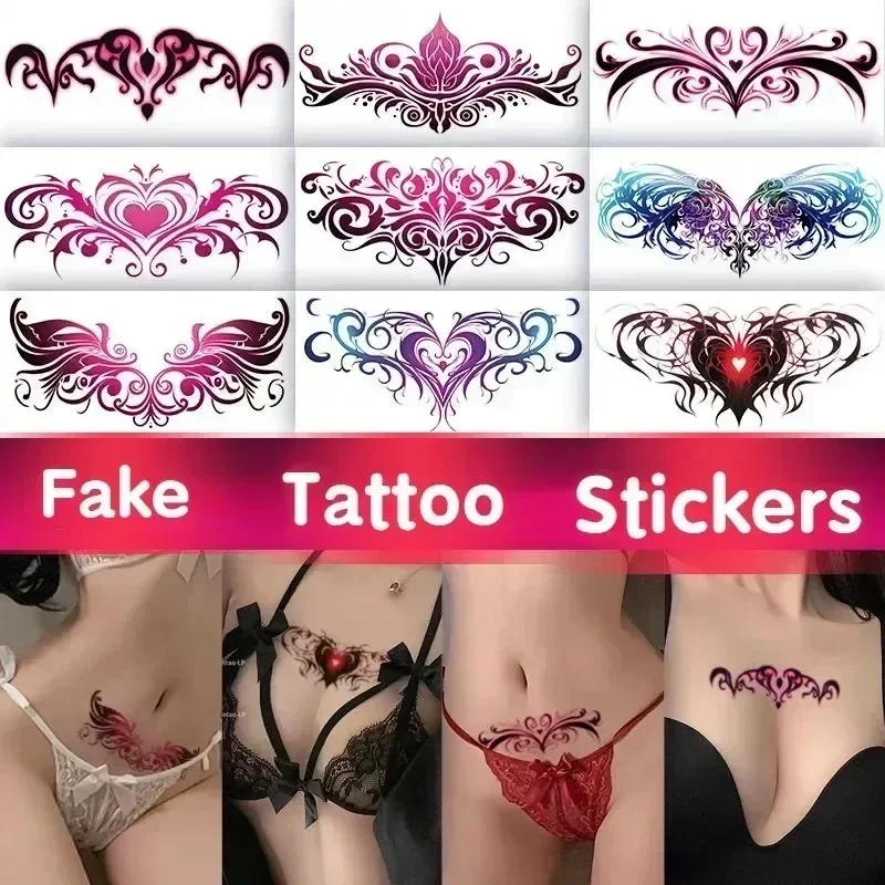 Juego de pegatinas de tatuaje a prueba de agua, tatuaje falso duradero para chica, tatuaje de útero sexual falso 3d para mujer, Abdomen temporal, 10