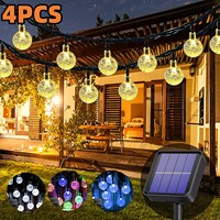 Solar String Lights Outdoor IP65 Waterproof 60LED 8 Modes Crystal Globe Christmas Lights for Garden Lawn Porch Decor Camping