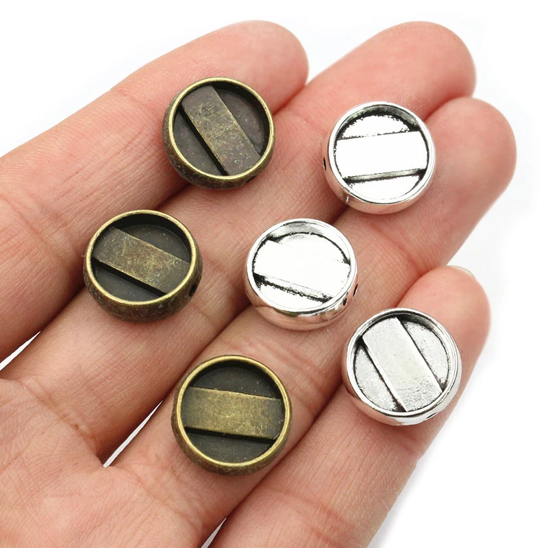 20 szt. 10mm 12mm rozmiar wewnętrzny z brązu antyczny kolor Silve z otworem 2mm koraliki podstawa Cameo puste ustawienie DIY biżuteria