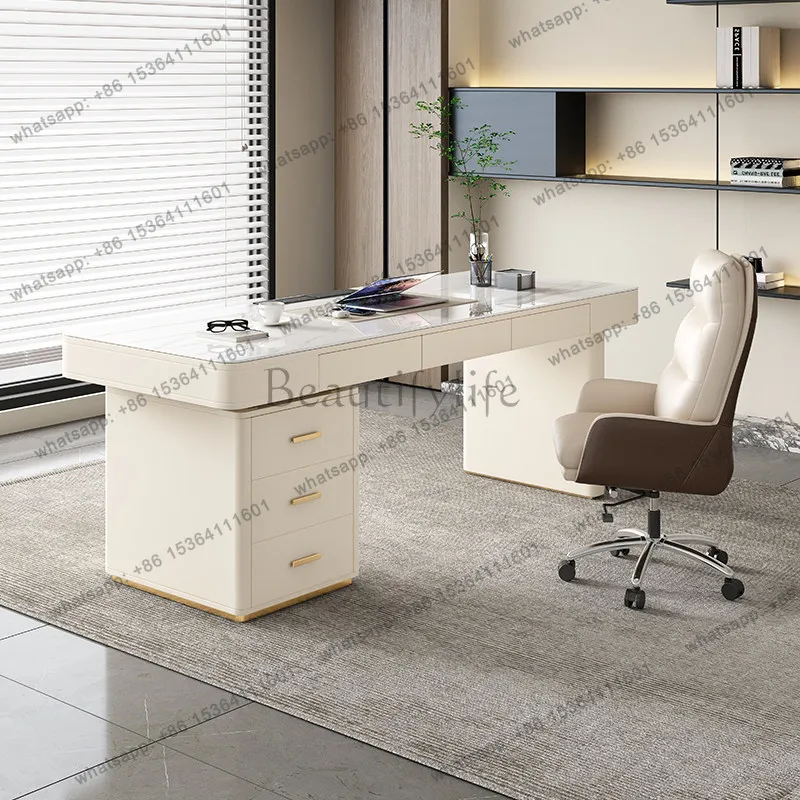 Cream wind light luxury rock slab desk modern simple high-end writing desk computer desk