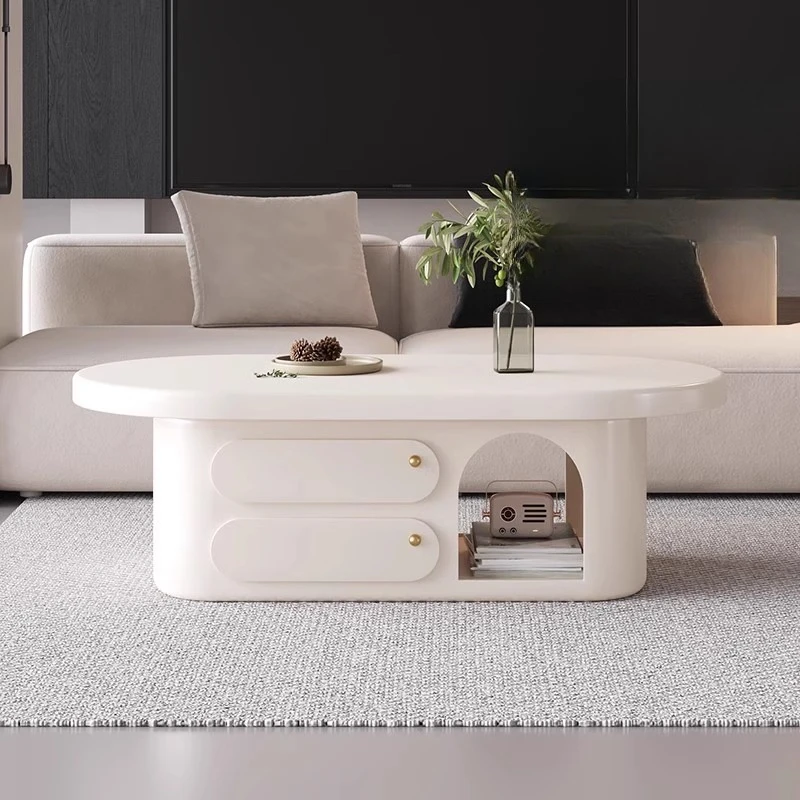 French cream style solid wood coffee table small apartment living room home modern simple round coffee table light luxury high s