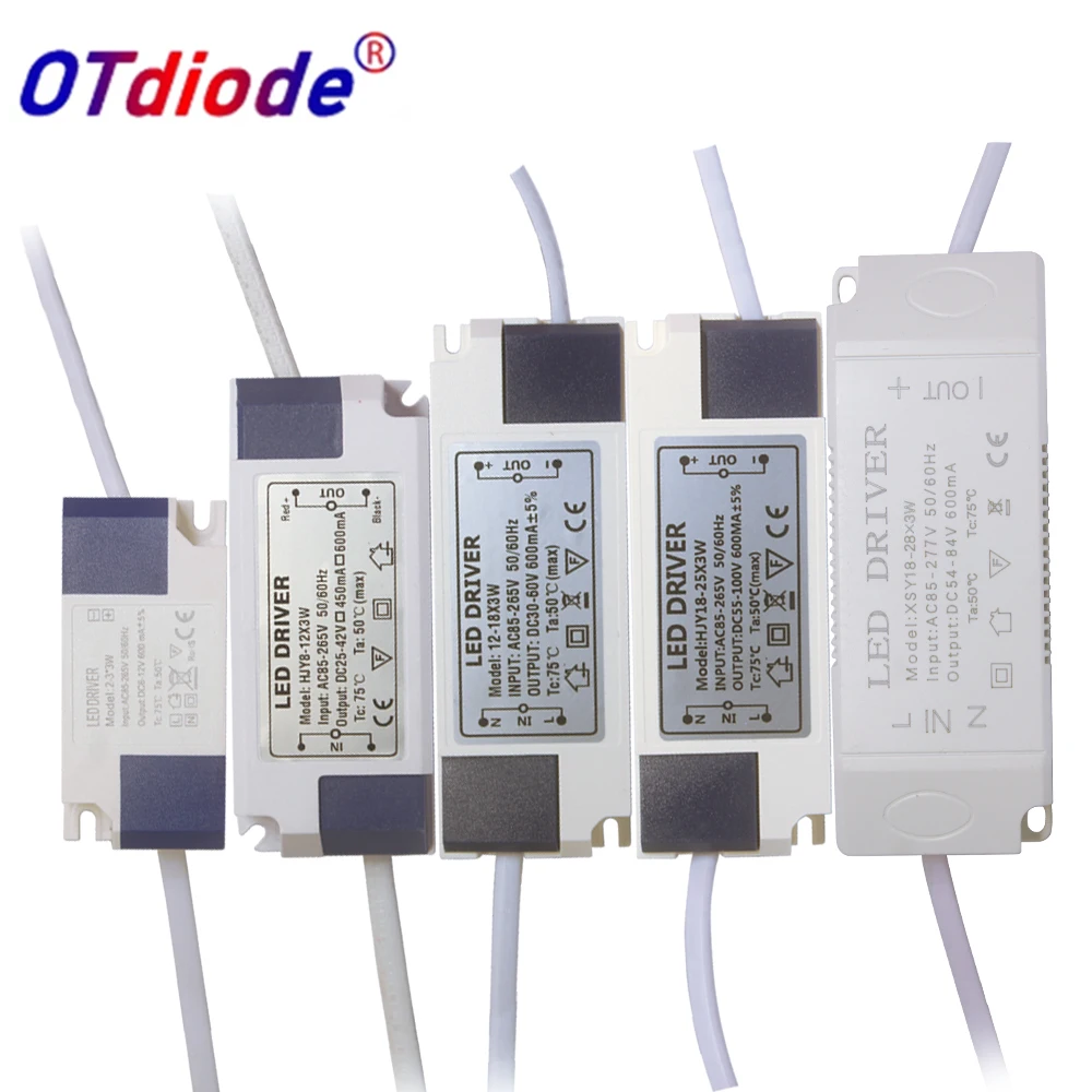 3W 6W 9W 12W 21W 24W36W12V 60V 100V 600mA Sterownik LED Stałoprądowy transformator światła AC85-265V Zasilacz do żarówki LED DIY