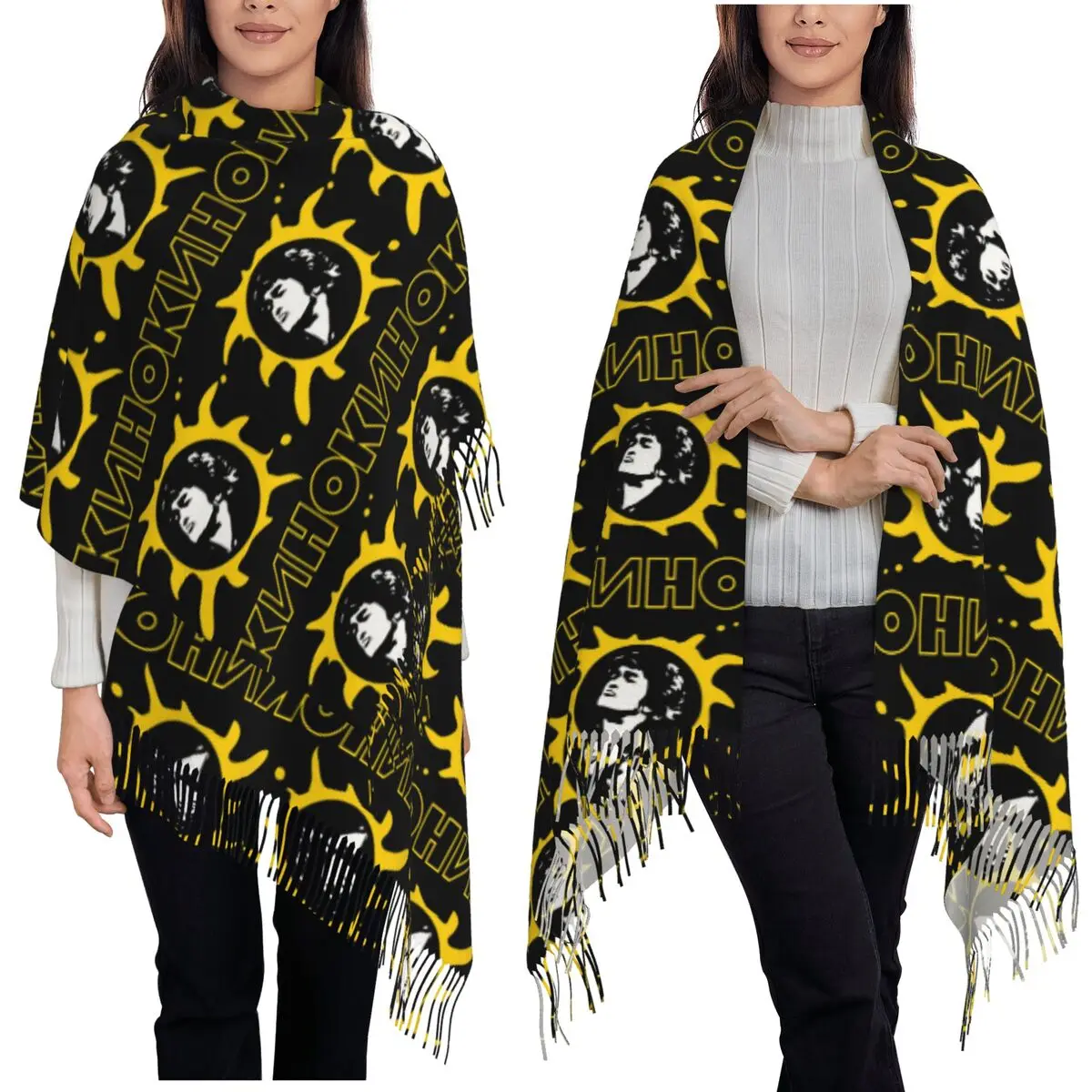 Viktor Tsoi Russia Music Rock Band Kino Scarf Tassel Scarves Women Soft Warm Shawls and Wraps Long Fall Winter Shawl Wrap