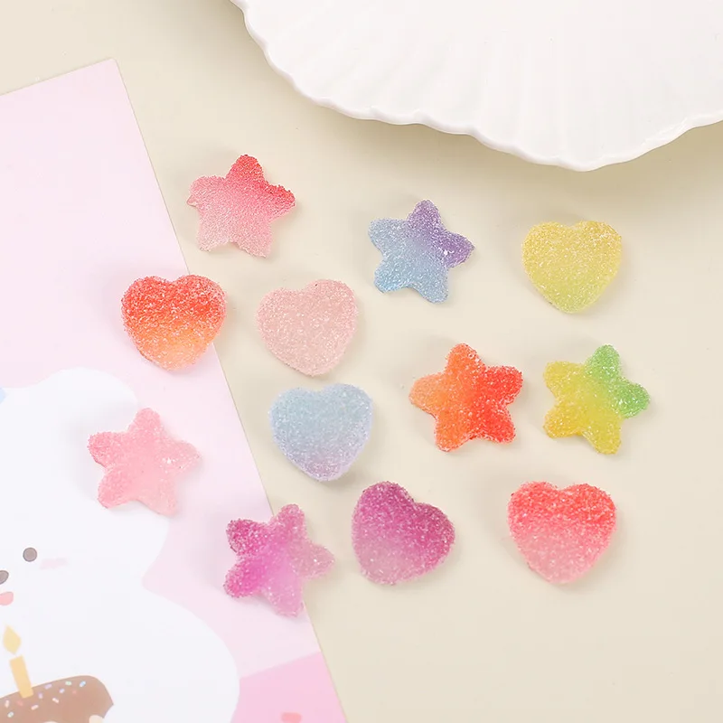 50Pcs Resin Emulation Candy Five-Pointed Star Heart DIY Cream Glue Patch Phone Shell Arts Kids Hair Accessories Materials