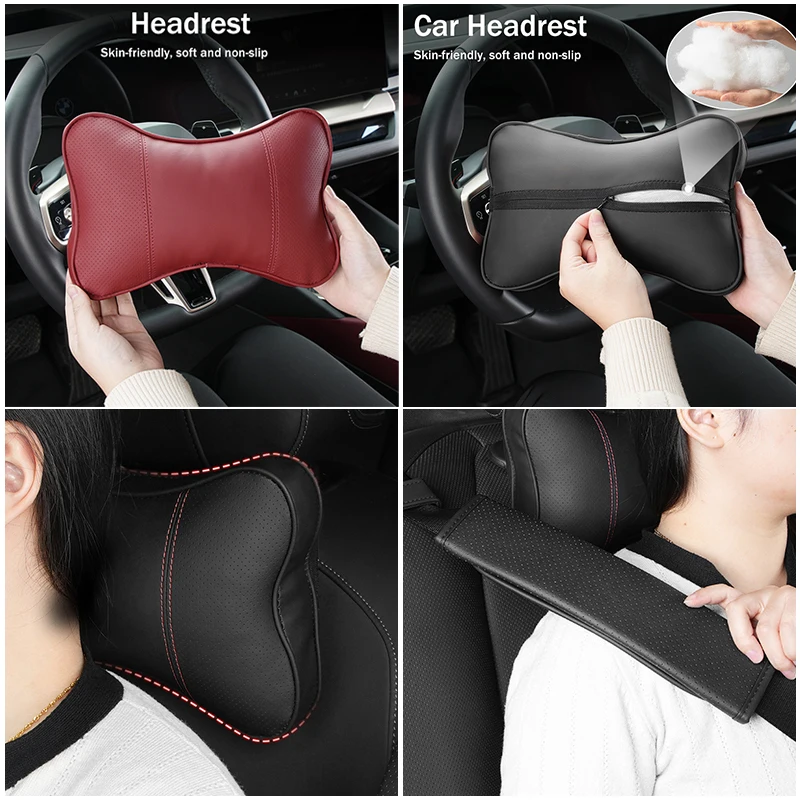 Luxury Car Neck Pillow For Porsche Cayenne Macan Soft PU Leather Headrest Pillows Seat Belt Cover Cushion Auto Seat Accessories