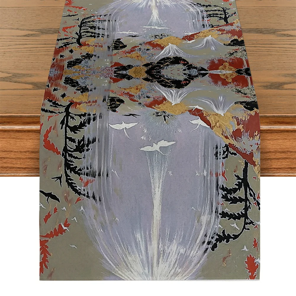 Mountains and Rivers, Waterfalls, Trees. Table Runner Polyester Table Runners for Dining Room Cottagecore Polyester Table