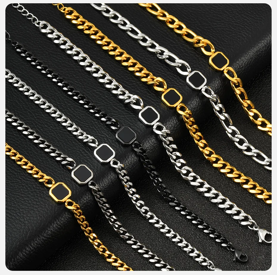 Vnox Herren-Armband mit quadratischem Anhänger, kubanische/Figaro-Kette, Edelstahl, gold- und silberfarben, verstellbar, Punk-Schmuck, Geschenke für Ihn – Detail 8