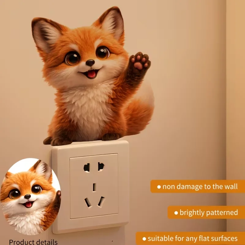 1pc Waving Orange Fox Light Switch/Outlet Wall Decal – Stylish Decorative Sticker for Living Room or Entryway