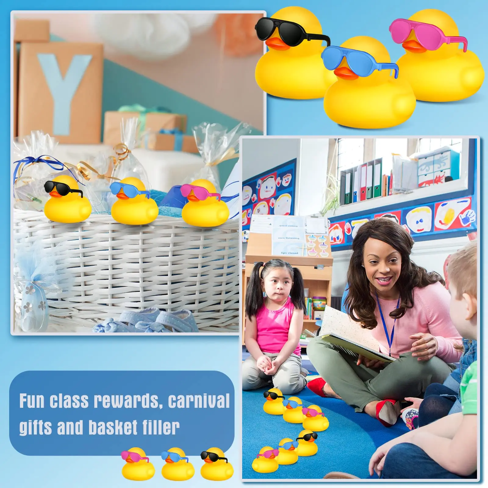 36/48/60Pcs Mini Rubber Ducks Duck in Bulk Sunglasses Toy Set Duck Gift Toys for Gift Holiday Cruise Birthday Party Wholesale Du