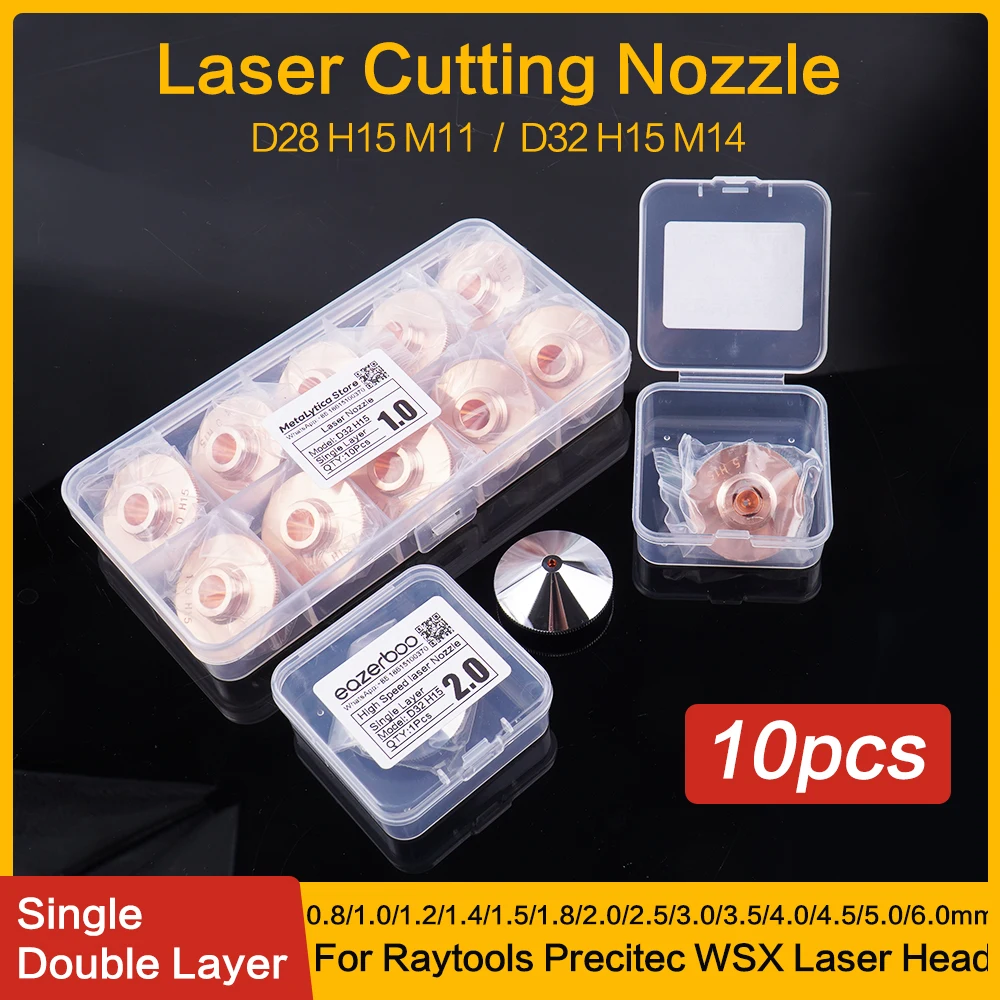 Fiber Laser Nozzles D28 D32mm M14 H15 Single/Double Layer 1.5mm 1.8mm 2.5mm 3.0mm for Raytools WSX Bodor Fiber Cutting Machine