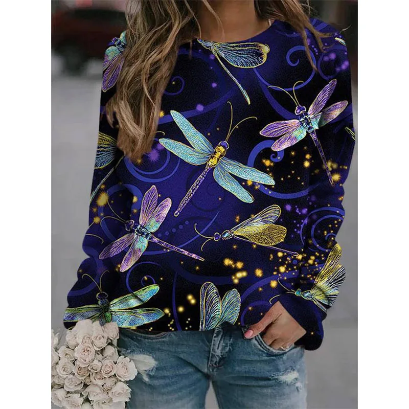 Colorful Dragonfly Hoodie Cute Rabbit 3D Print Women Hoodies Streetwear Sweatshirts Oversized Harajuku Pullover Woman Clothing