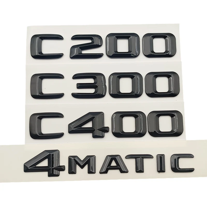 3d ABS Black Car Letters Trunk Badge Logo Sticker For Mercedes Benz C200 C300 C400 W205 W204 4MATIC Emblem C CLASS Accessories