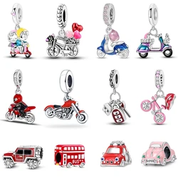 Qikaola-colgante de plata de ley 100% para mujer, accesorio para llave de coche roja, compatible con Pulsera Original, joyería fina DIY para fiesta, regalo, 925