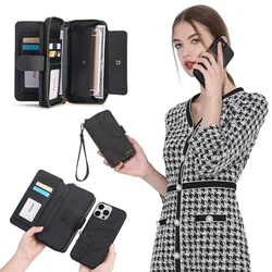 Portable Retro Wallet Leather Phone Case For iPhone 17 16 15 14 13 12 11 Pro X XS Max Plus Card Slot Magnetic Handbag Cover