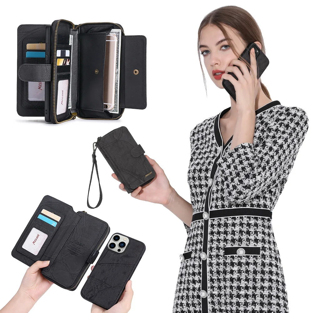 Portable Retro Wallet Leather Phone Case For iPhone 16 15 14 13 12 11 Pro X XS Max XR 8 7 Plus Card Slot Magnetic Handbag Cover