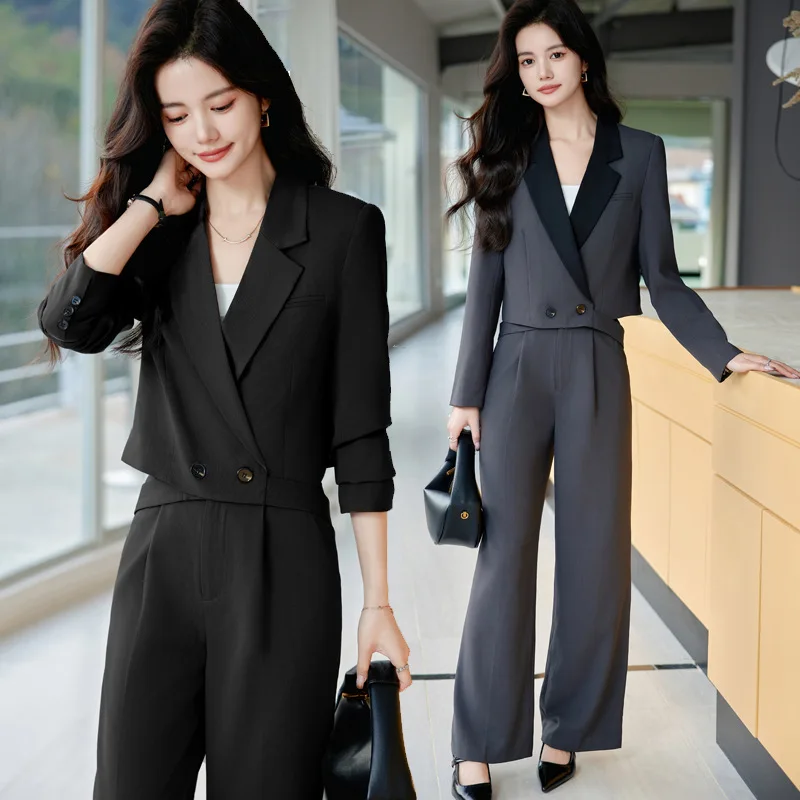 

Gray Suit Women2024Spring New High-Grade Short Small Suit Jacket Two-Piece Suit Spring and Autumn