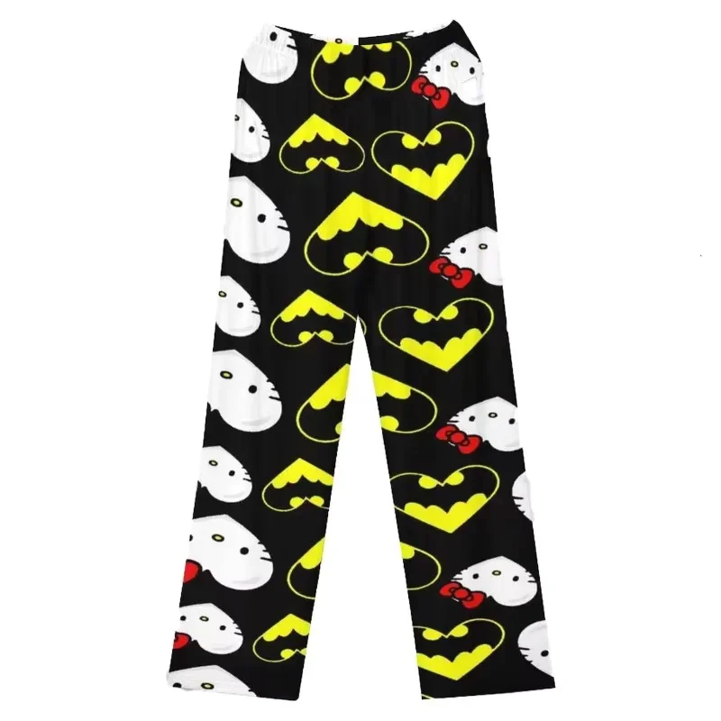 Hello Kitty Cartoon Cotton Sanrio Loose Spider-Man Pajama Pants Batman Anime Animation Home Casual Girl Kawaii Flannel WarmthY2K