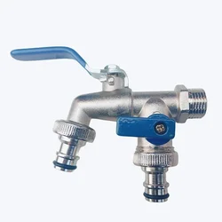 Grifo de agua de doble cabezal de aleación de Zinc de 1/2 ''y 3/4'', conector divisor de agua, adaptador de acoplamiento, interruptor de válvula, grifo de riego de jardín