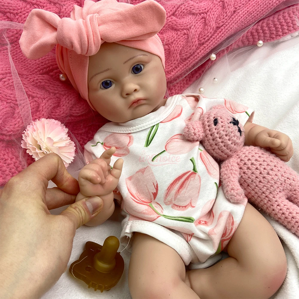 18Inch Chubby Full Solid Soft Silicone Reborn Girl Can Open Mouth Lifelike Details Exquisite Texture Doll for Birthday Gift