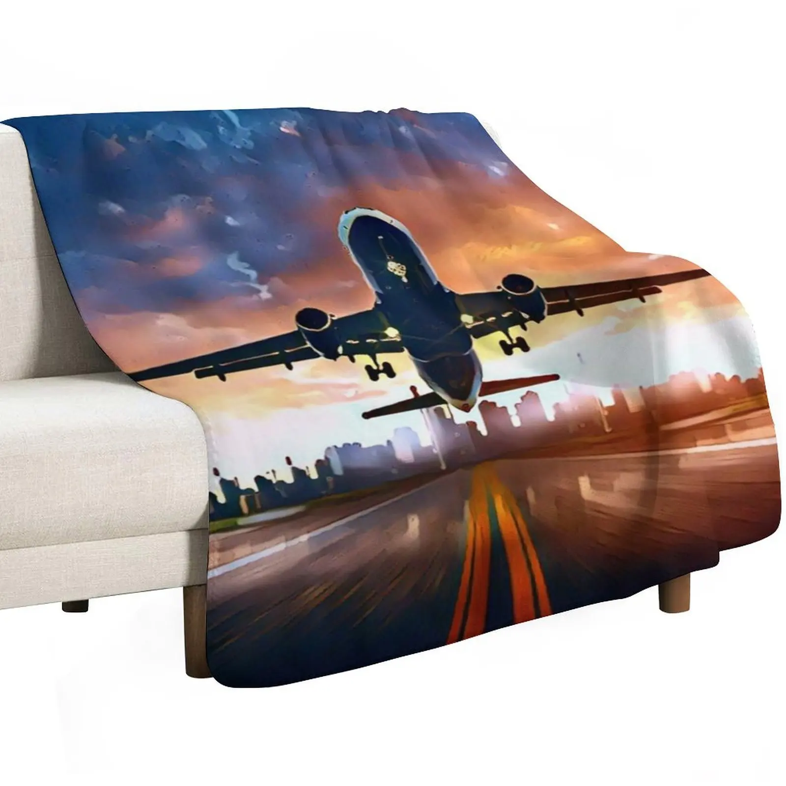 Take Off (Plane Leaving the city) Throw Blanket Plaid on the sofa Decorative Sofas Soft Big Loose for sofa Sleeping Bag Blankets