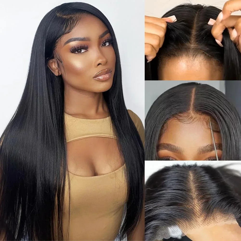 

250% Density 6*4 Glueless HD Transparent Lace Frontal Wigs Human Hair Wigs Ready to Wear Bleached Knots 18-24 inch Without Glue