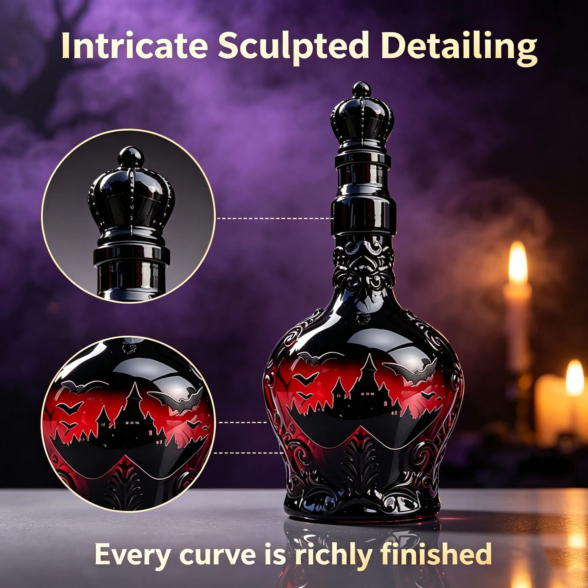 Medieval Gothic Castle Bat Glass Bottle Halloween Whiskey Decanter With Crown Stopper For Home Bar Party Collectible Gift