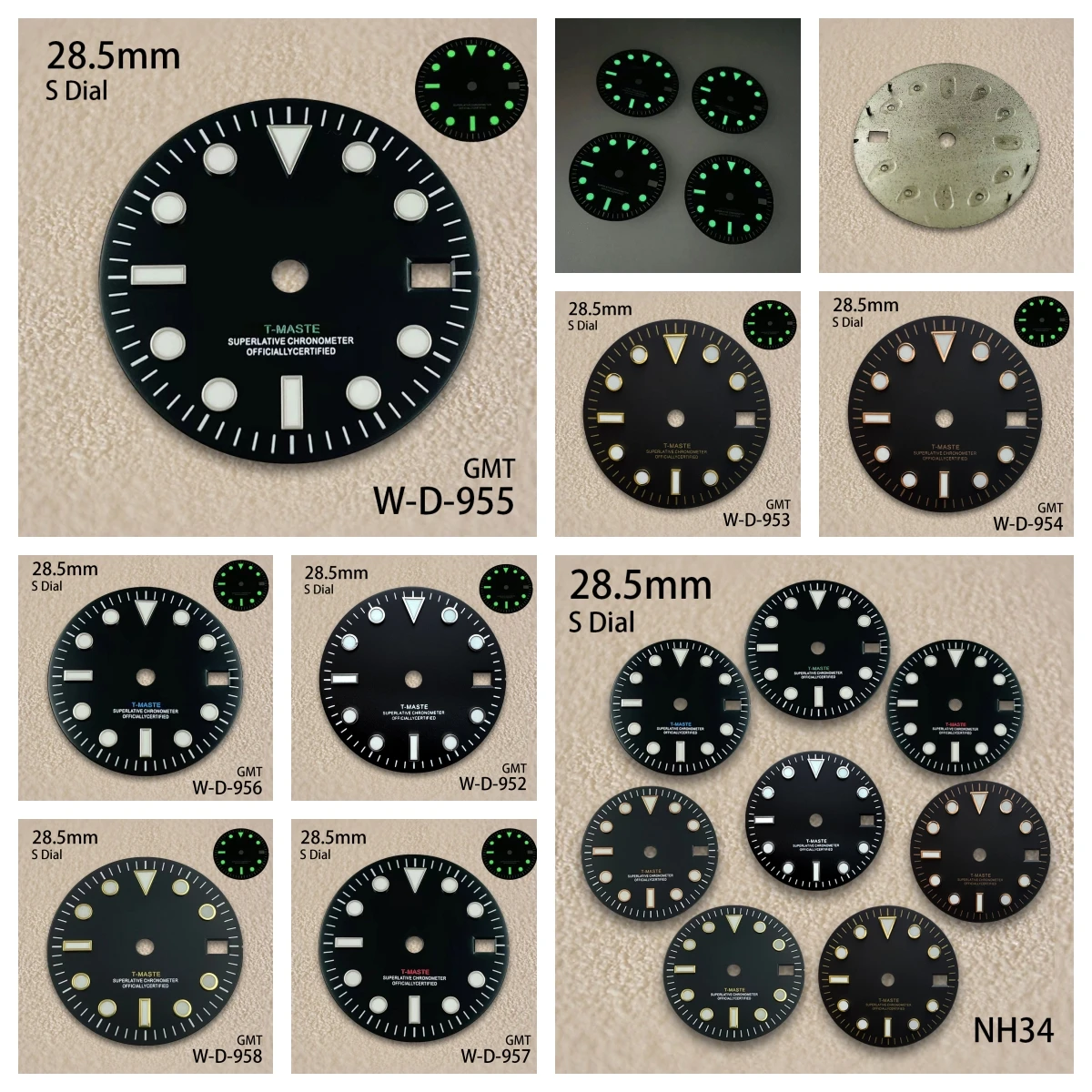 

28.5mm S Logo GMT Black Dial Fit NH34 Movement Green Luminous Watch Modification Accessories