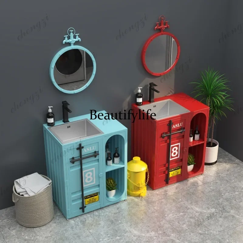 industrial wind stainless steel washbasin container washbasin restaurant bar retro simple floor-to-ceiling washbasin