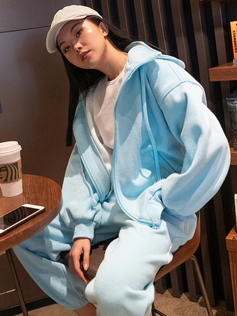 

Утепленная женская толстовка с капюшоном на молнии, осенне-зимняя, свободного кроя, спортивная, повседневная, хлопковая, с длинными рукавами