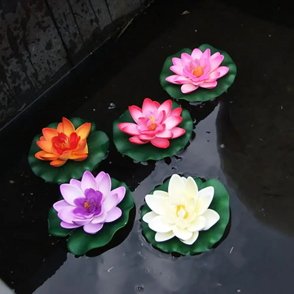 1 Pc Simulation Lotus Flower Mini Artificial Pond DIY Home Fish Tank Decoration Floating DIY Water Lily Realistic Colorproof