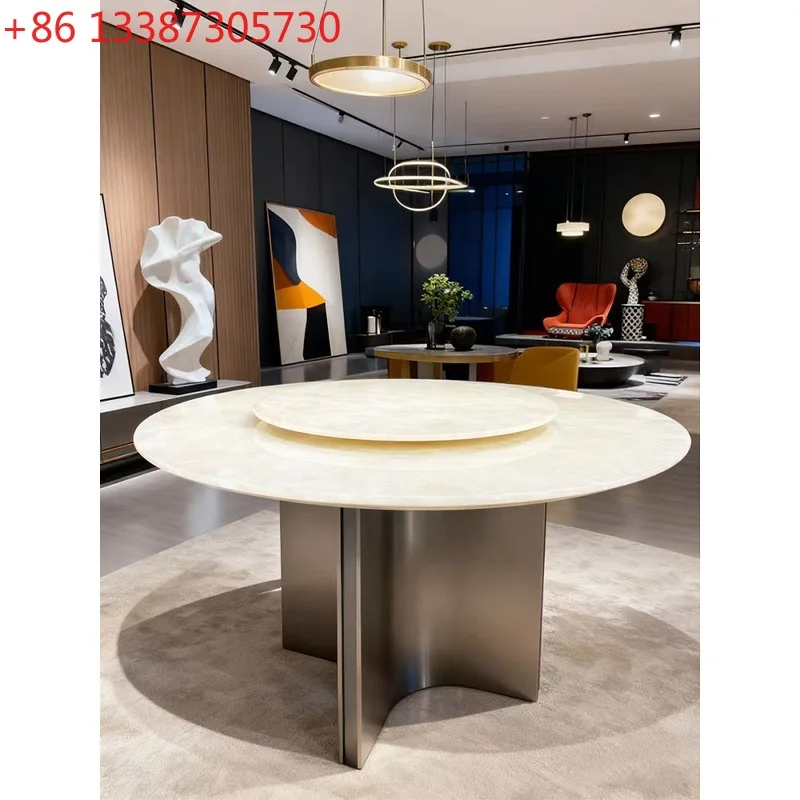 

Натуральный роскошный каменный круглый обеденный стол в стиле эпохи ледников с поворотным механизмом.